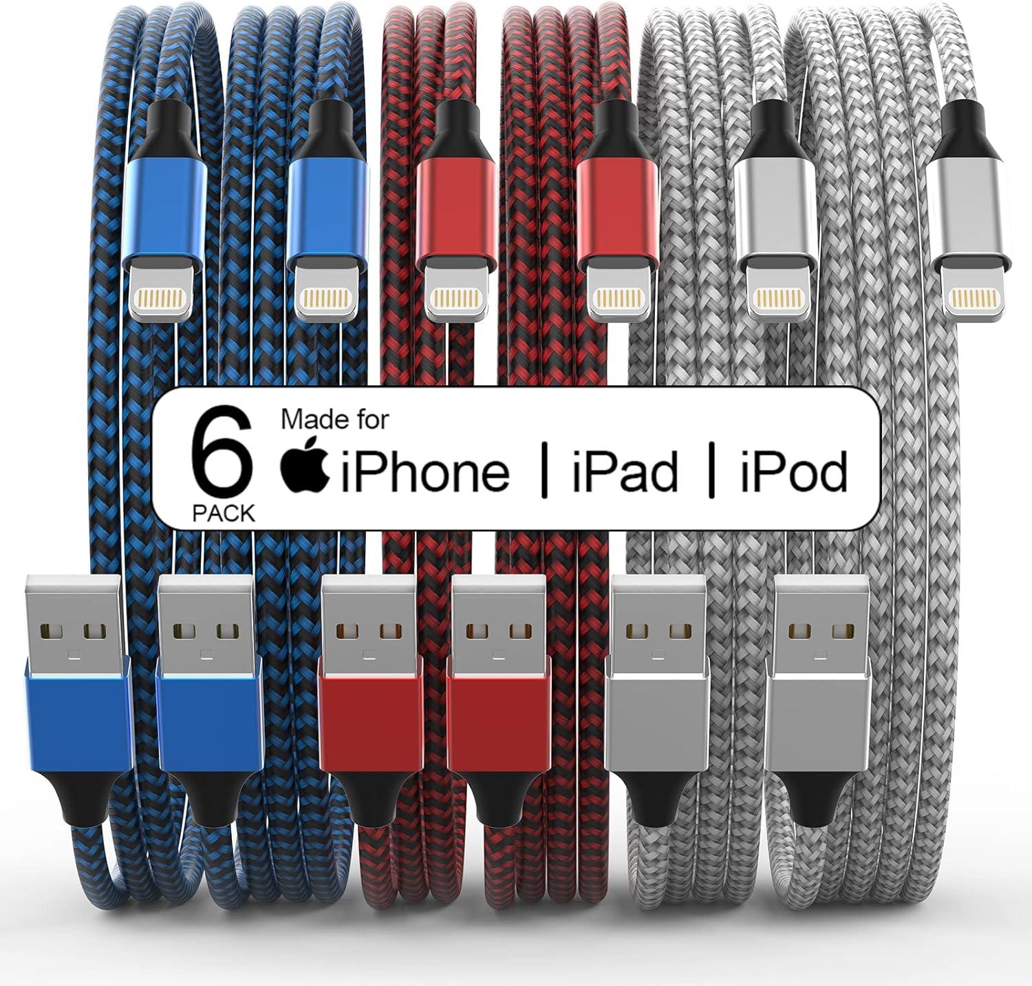 6Pack MFi Certified Lightning Cords: Tested for Quick Charges... iPhone 14 Pro SE Compatibility Unlocked