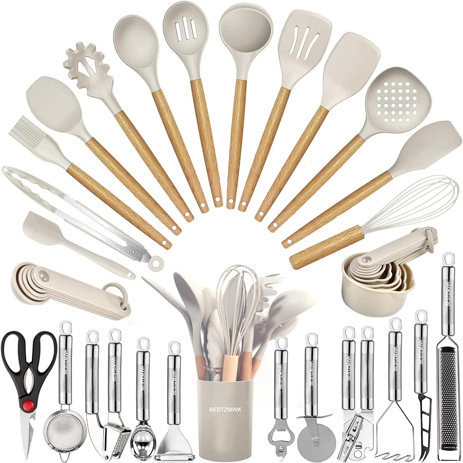 35-PC Kitchen Set Showdown: Tested silicone grater & wooden handles vs. nonstick tools