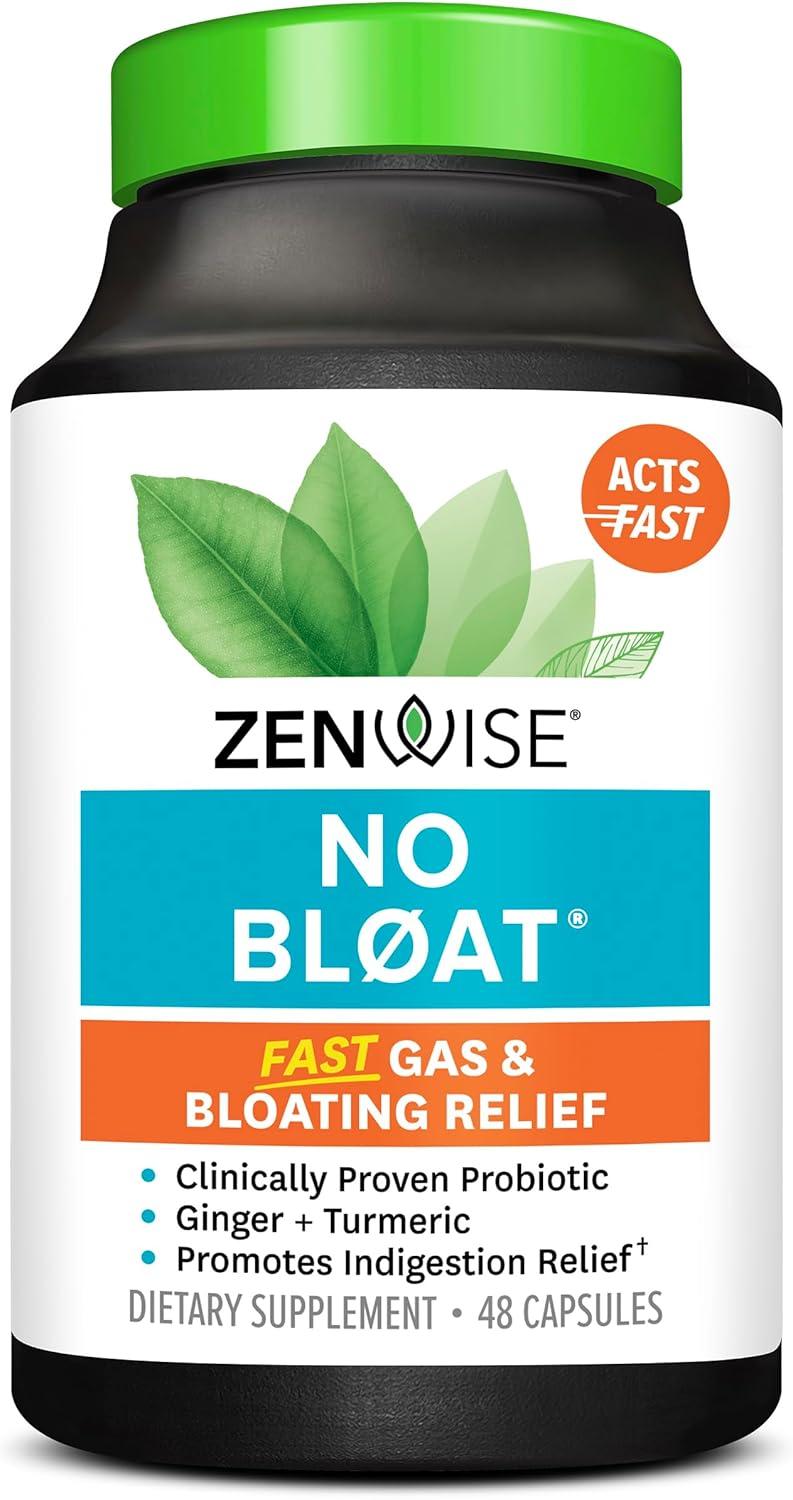 Zenwise Probiotics Versus No Bloat: Tested Digestive Relief with Ginger... Vegandeps in 48 ct