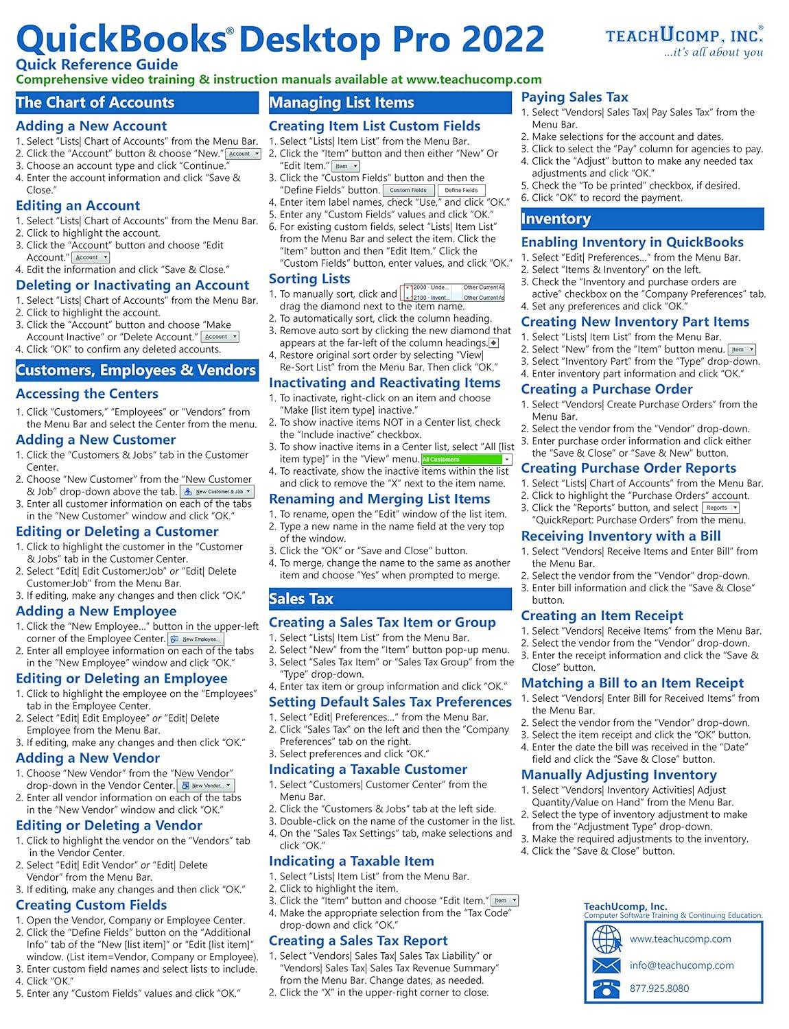 QuickBooks Desktop Quick Ref: Compared Guide... Laminated, Tested Insights