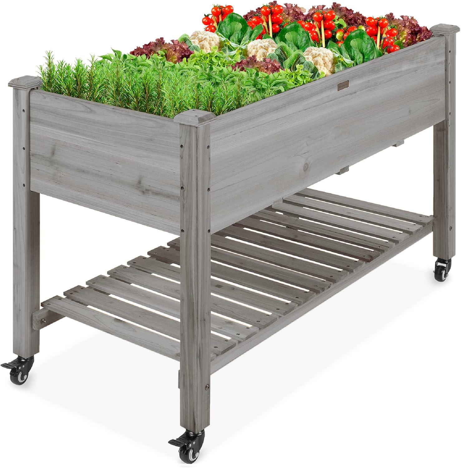 Elevated Planter Bed with Mobility, Shelf, and Tested Liner