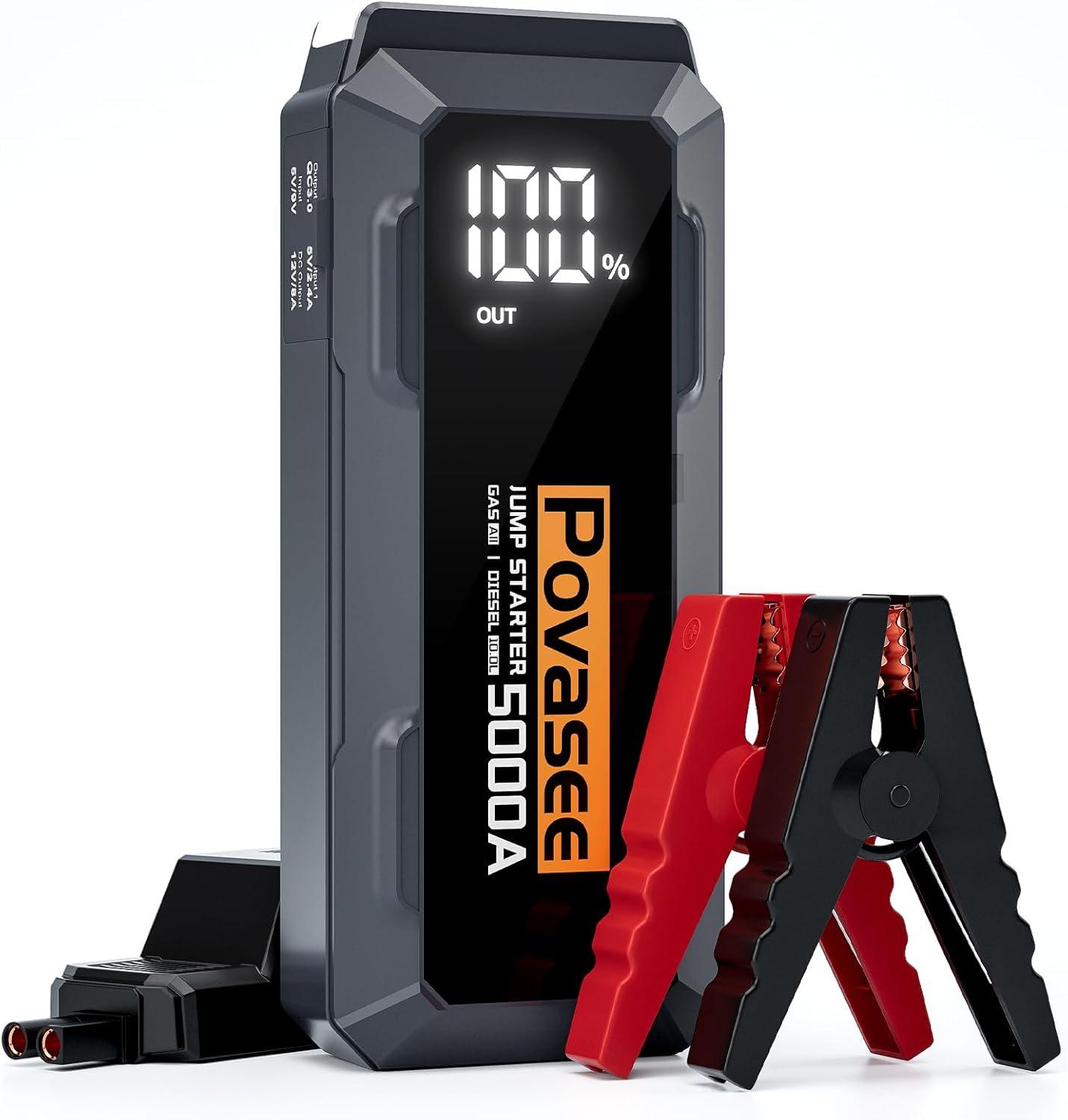 Jump Starter Showdown: 5000A Povasee Versus Emergency Needs... Compare LCD, Dual Output, Guides Up To Diesel Engines