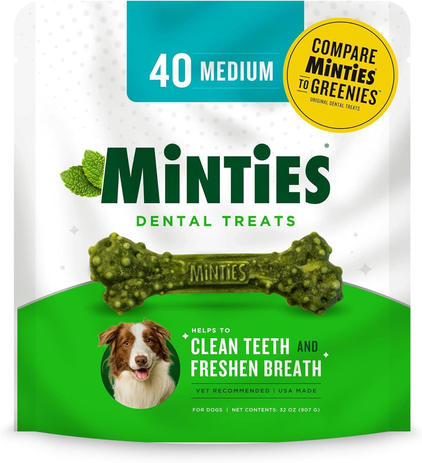 Minties Vet-Recommended Dental Chews vs. tested treats: Medium Pups 40 Ct dental bones reviewed for insight