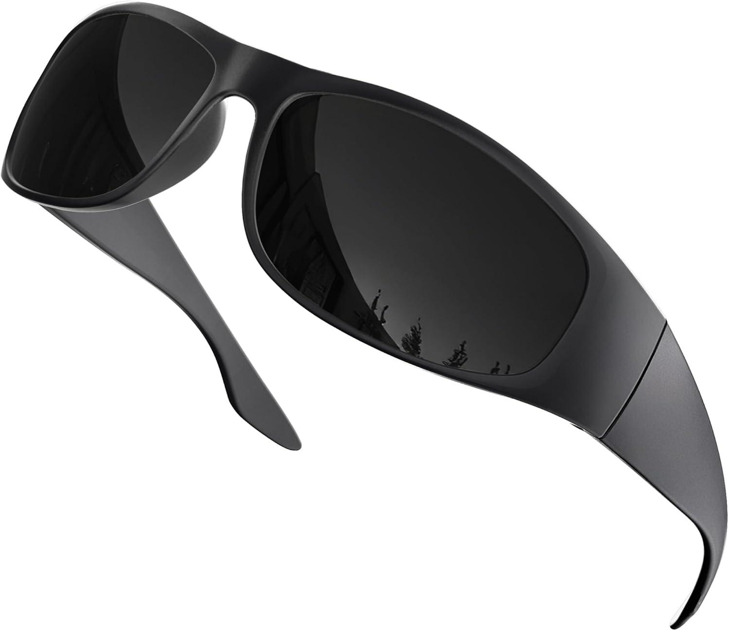 Compact, Wrap-Around Sunglasses Tested Versus Trends Black Lens, UV Protection