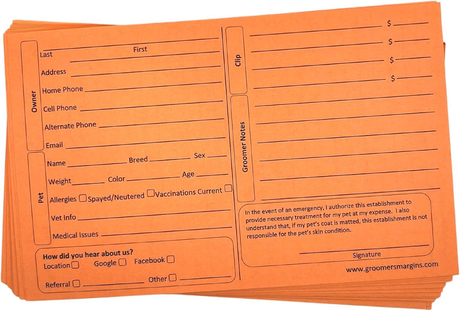 Orange Dog Grooming Cards, Tested Versus Grid, Perfect for Kennels!