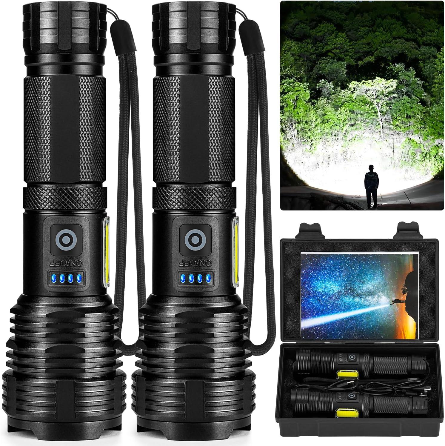 Shockingly Bright Flashlights Compared: 990K Lumen & IPX7, Rechargeable-Powered (2 Pack)