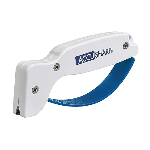 AccuSharp manual knife sharpener with white ergonomic handle