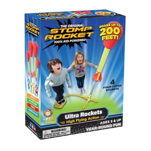 Stomp Rocket Ultra Launcher toy with foam-tip rockets and adjustable launch stand