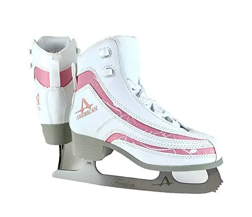 American Athletic girls soft boot ice skates in white and pink