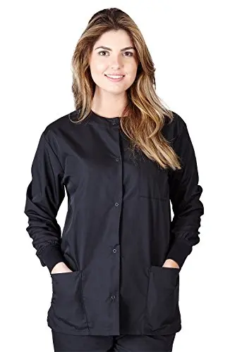 Natural Uniforms classic-fit warm-up scrub jacket with knit cuffs and three pockets.