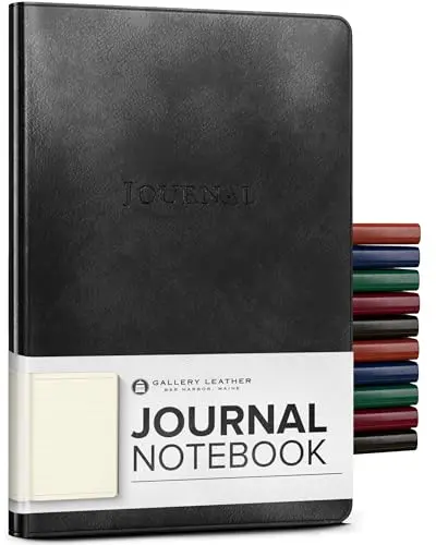Gallery Leather Desk Journal in Acadia Black with faux leather cover and lined pages