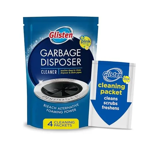 Glisten foaming garbage disposal cleaner packets with lemon scent.