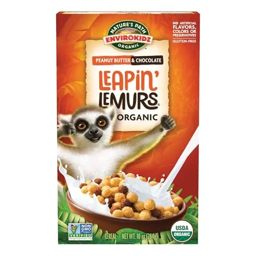 Box of EnviroKidz Leapin' Lemurs organic peanut butter and chocolate cereal
