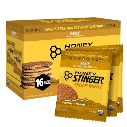 Honey Stinger Organic Honey Waffle unwrapped, showing honey filling