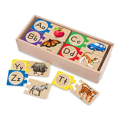 Melissa and Doug wooden alphabet puzzle with storage box