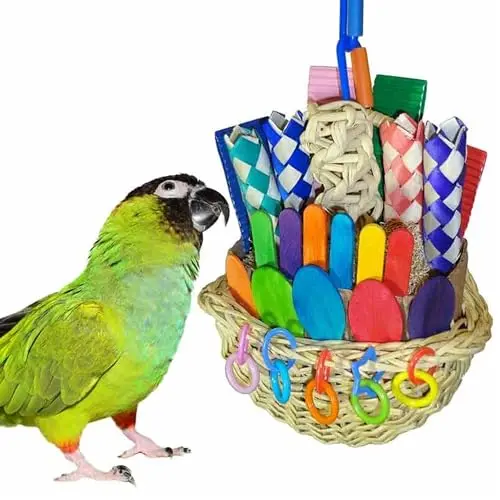 Super Bird Creations Wicker Foraging Basket bird toy filled with natural materials