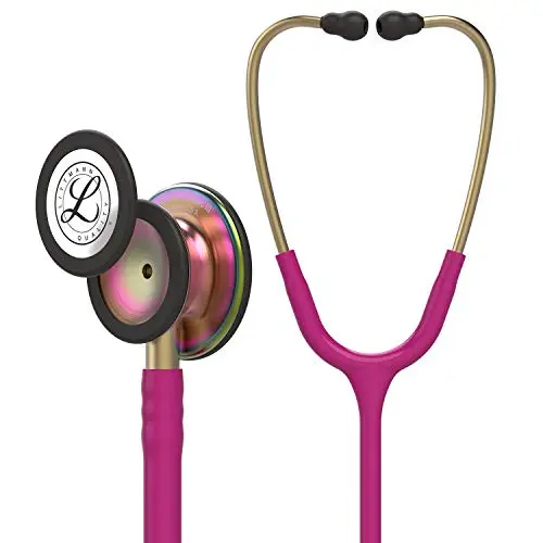 3M Littmann Classic III stethoscope with raspberry tubing and rainbow-finish chestpiece