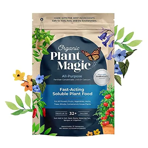Organic Plant Magic fast-acting soluble plant food powder in a bag