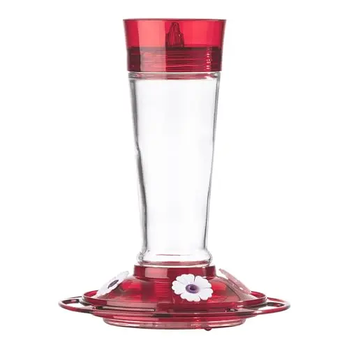 More Birds Ruby Red glass hummingbird feeder with four feeding stations