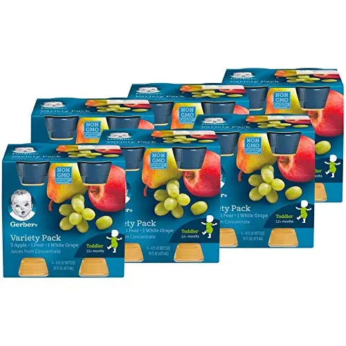Gerber juice variety pack with apple, pear, and white grape flavors