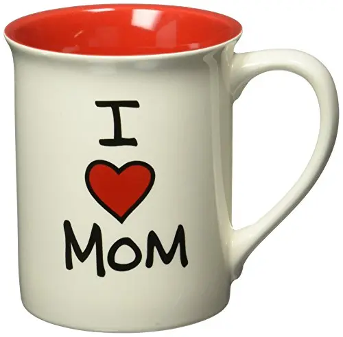 Enesco Our Name is Mud stoneware mug in the shape of a heart with 'I Heart Mom' text