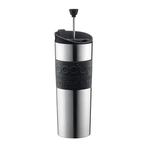 Black Bodum Travel Press stainless steel French press mug
