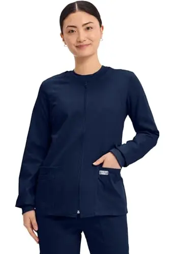 Cherokee Workwear Core Stretch zip-front scrub jacket with brushed twill fabric.