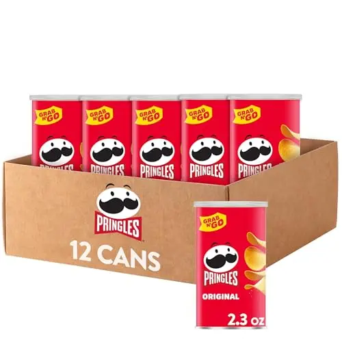 Pringles Original Potato Crisps in a 12-can pack.