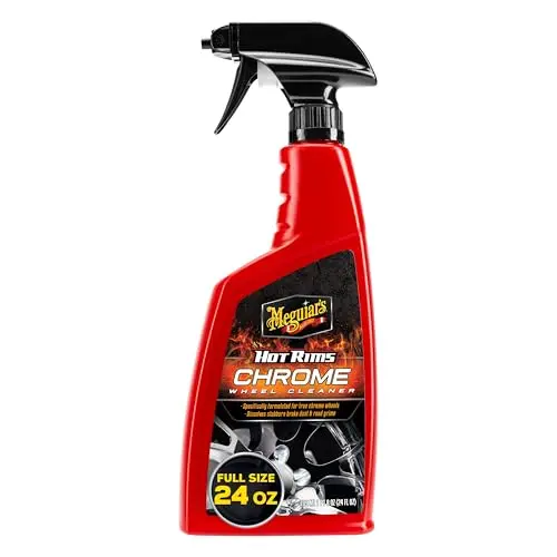 Meguiar's Hot Rims Chrome Wheel Cleaner spray bottle with foaming action
