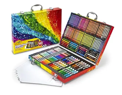 Crayola Inspiration Art Case with 140 pieces including crayons, markers, and pencils in a space-themed box