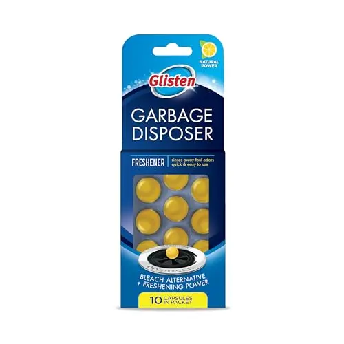 Glisten garbage disposal freshener capsules in a lemon-scented pack.