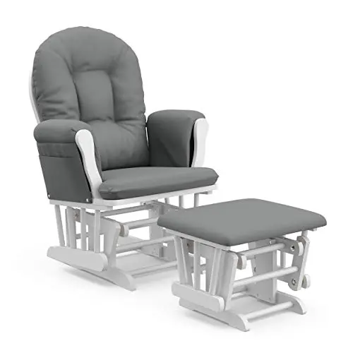 Storkcraft Premium Hoop Glider & Ottoman in White and Gray