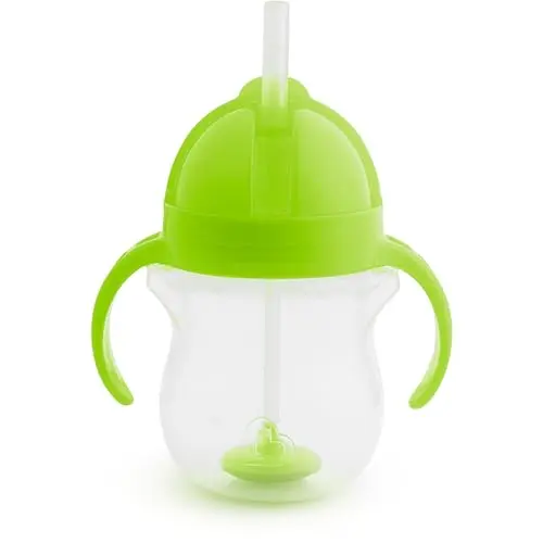 Munchkin green toddler sippy cup with weighted straw and flip-top lid