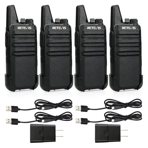 Retevis RT22 compact black walkie talkies in a 4-pack