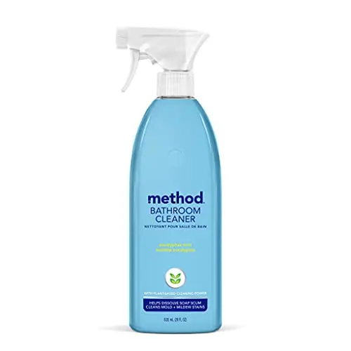 Method Bathroom Cleaner spray bottle removing mold and mildew from tile shower