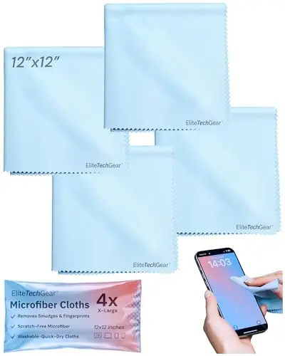 Elite Screens 4-pack large blue microfiber cleaning cloths