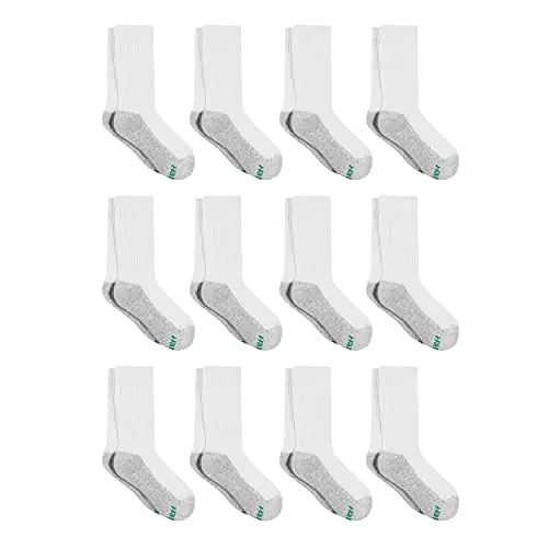 Hanes boys crew socks with cushioning in white and grey