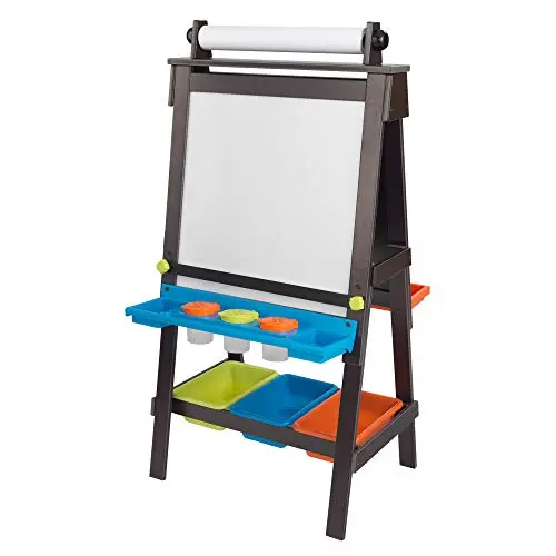 KidKraft espresso wooden kids easel with removable storage bins underneath