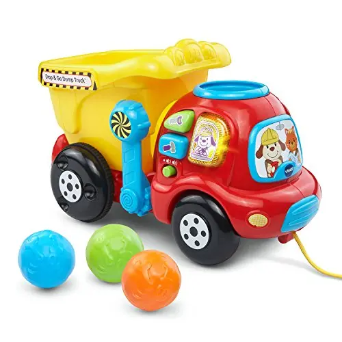 VTech yellow dump truck toy with colorful rocks