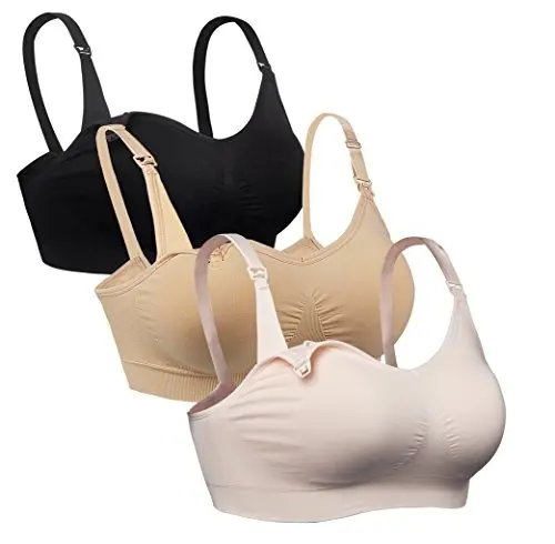 iloveSIA 3-pack seamless nursing bralettes in black, pink, and nude