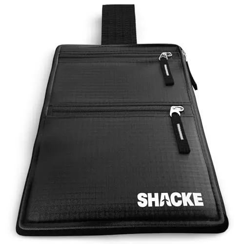 Black Shacke belt loop wallet with three zippered pouches, shown attached to a belt.