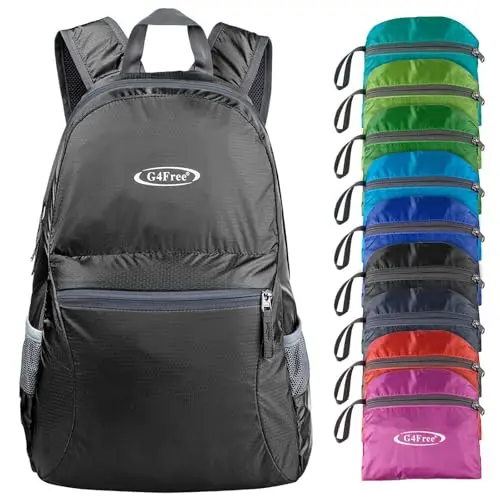 G4Free 20L Lightweight Packable Backpack folded and unfolded