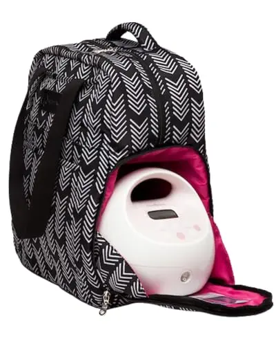 Sarah Wells Kelly breast pump backpack in black and white