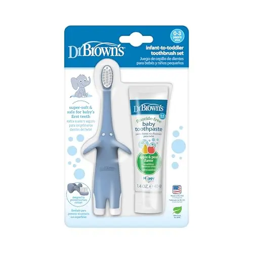 Dr. Brown's blue elephant infant toothbrush and toothpaste set