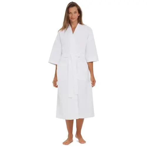 Monarch Chamois Microfiber Spa Kimono Robe in white, featuring kimono design and lightweight fabric