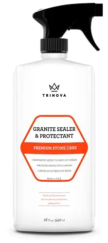 TriNova Granite Sealer spray bottle on a granite countertop