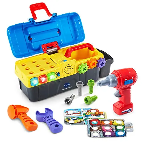 VTech Drill and Learn Toolbox toddler toy with electronic tray and tools