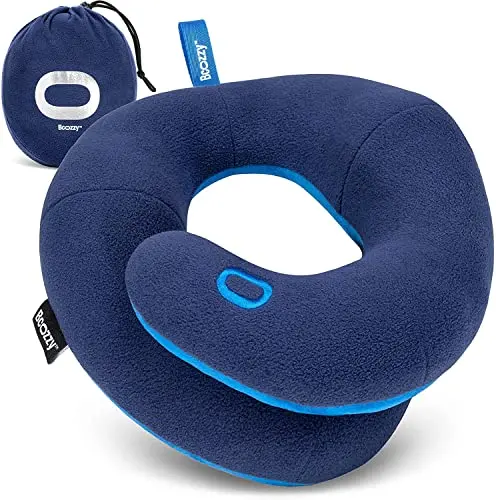 BCOZZY navy blue kids travel neck pillow with double support wrap