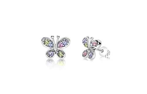 Chanteur white gold toned butterfly screwback earrings with colorful crystals for girls