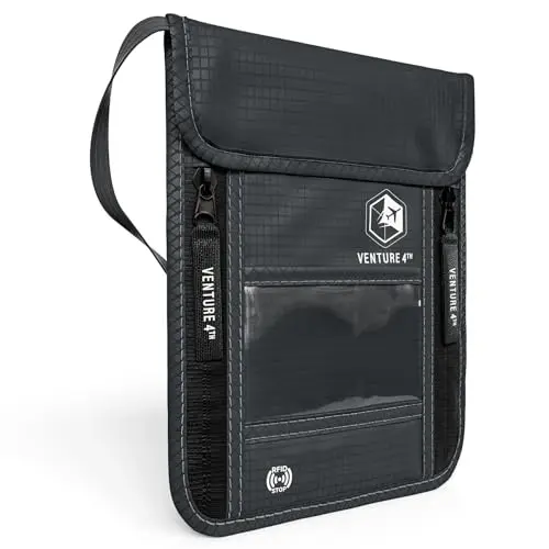 VENTURE 4TH Gray Neck Pouch with RFID blocking and ripstop nylon material